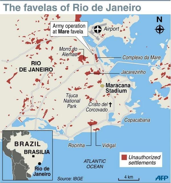 kaart van Rio de Janeiro favelas